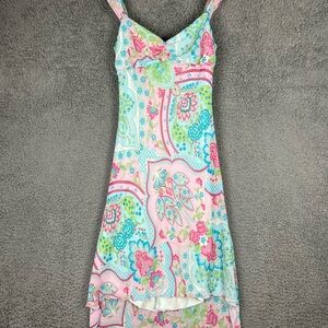 Vtg Touch 9 Hi Lo Dress Pink Blue Paisley Flutter Sleeveless Lined Y2K Medium